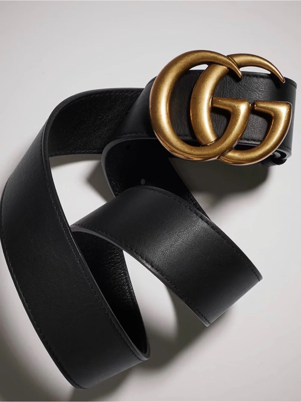Gucci Black Leather Belt with Double G Gold Buckle